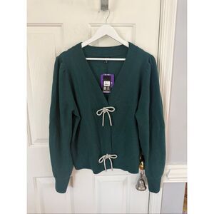 Express Green Crystal Bow Cardigan Sweater sz XXL NWT